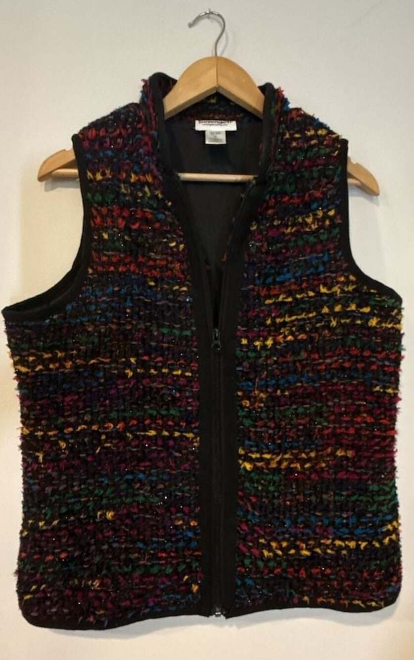 Serengeti Women's Multicolored Textured Sparkle Yarn Zip Front Vest Size M